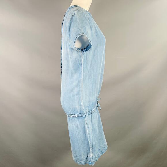 S Blue Chambray Distressed Short Sleeve One Pocket Drop Waist Dress - Picture 2 of 8